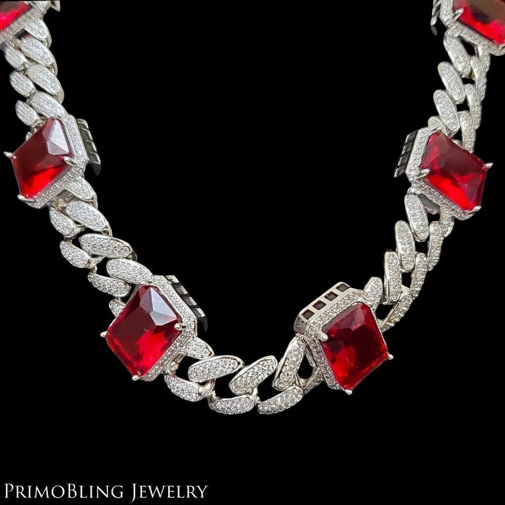 Diamond & Ruby Cuban Link Chain - Picture 2 of 5